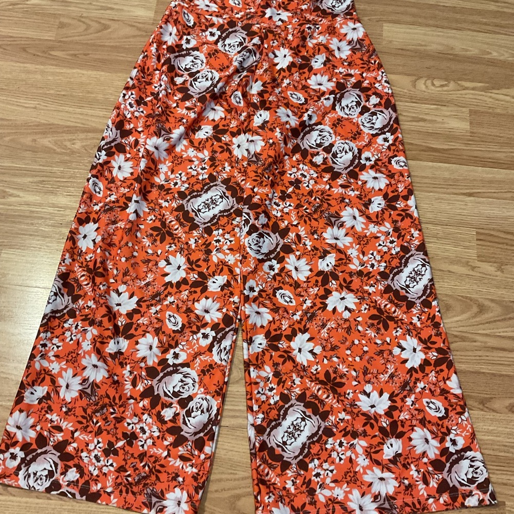 LOLLY WOLLY DOODLE STRETCH PANTS L.  WIDE LEG FLORAL 32”X32”
